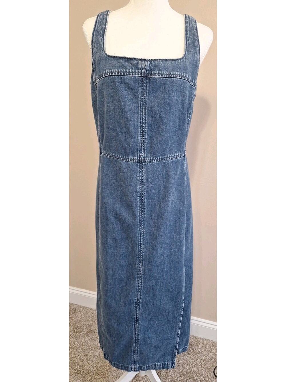 Ann Taylor Loft Women's Denim Jumper Dress Sleeveless Layering High Slit Size 12